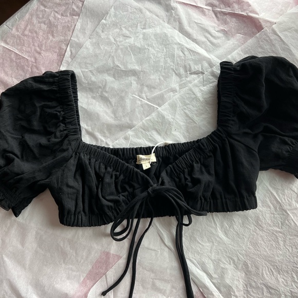 NWT Bittersweet black crop top sz L drawstring peasant puff sleeve topper - Picture 9 of 12